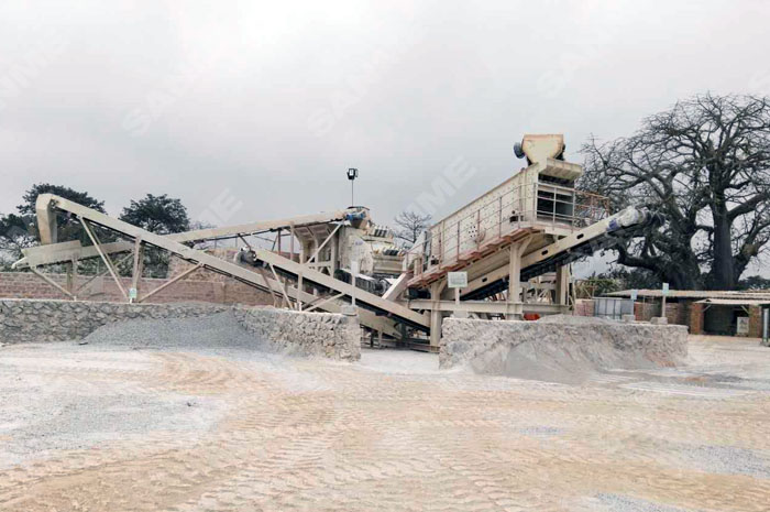 刚果金时产100吨移动式石灰石制砂生产线